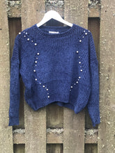 Navy Chenille Pearl Accented Sweater