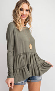 The Gia, Olive Raglan Sleeve Spandex Jersey Top